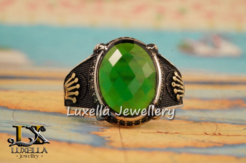 Sterling Silver Emerald Men's Ring - Unique Handcrafted Jewelry for Men