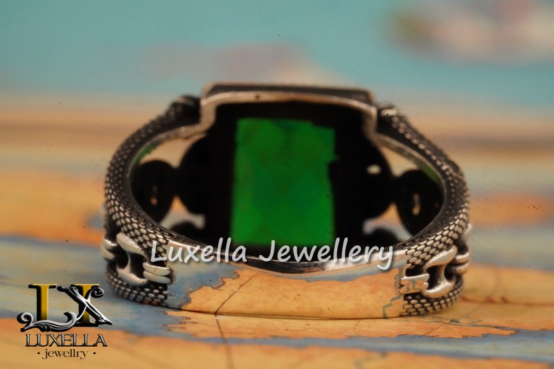 Sterling Silver Emerald Men's Ring - Unique Handcrafted Ring for Men