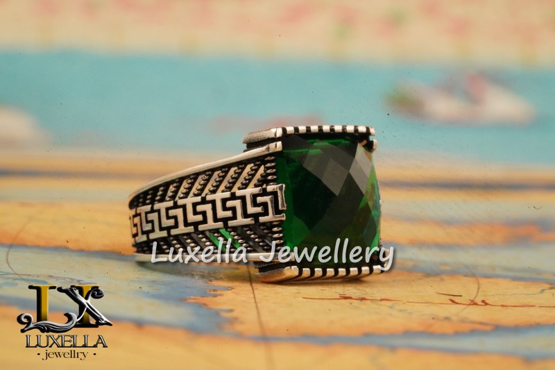 Sterling Silver Emerald Men's Ring - Unique Handcrafted Ring for Men