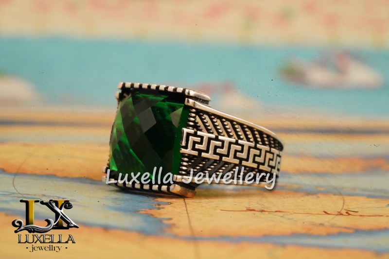 Sterling Silver Emerald Men's Ring - Unique Handcrafted Ring for Men