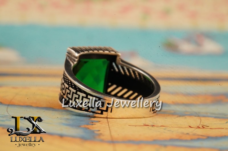 Sterling Silver Emerald Men's Ring - Unique Handcrafted Ring for Men