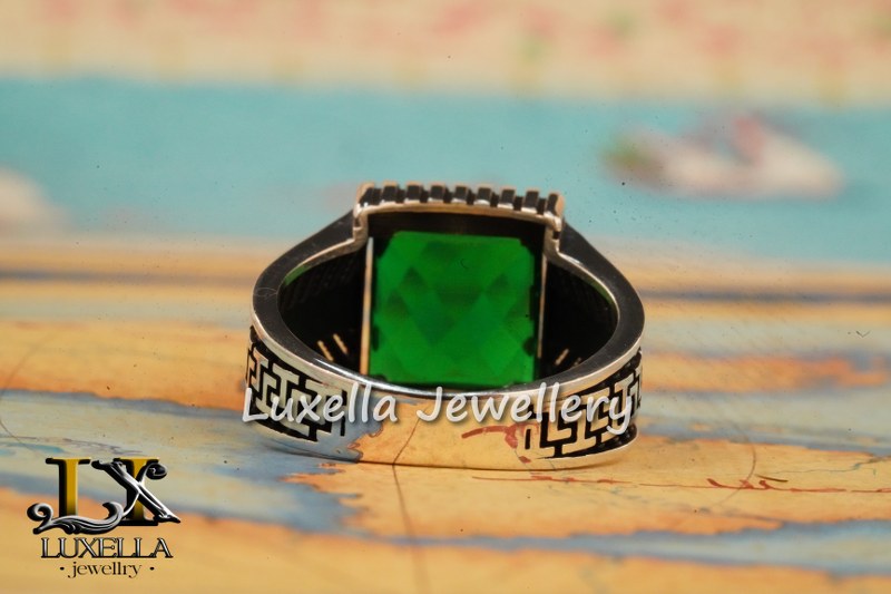 Sterling Silver Emerald Men's Ring - Unique Handcrafted Ring for Men