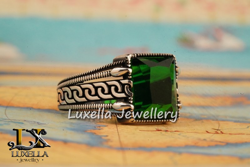 Sterling Silver Emerald Men's Ring - Unique Handcrafted Ring for Men