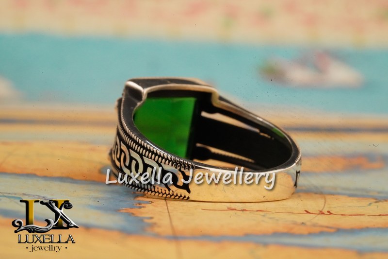 Sterling Silver Emerald Men's Ring - Unique Handcrafted Ring for Men