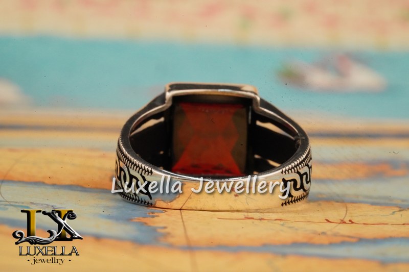 Sterling Silver Garnet Men's Ring - Handcrafted Jewelry for Bold Style