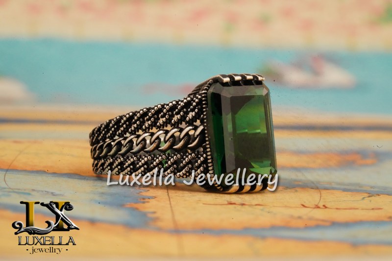 Sterling Silver Emerald Men's Ring - Unique Handcrafted Ring for Men