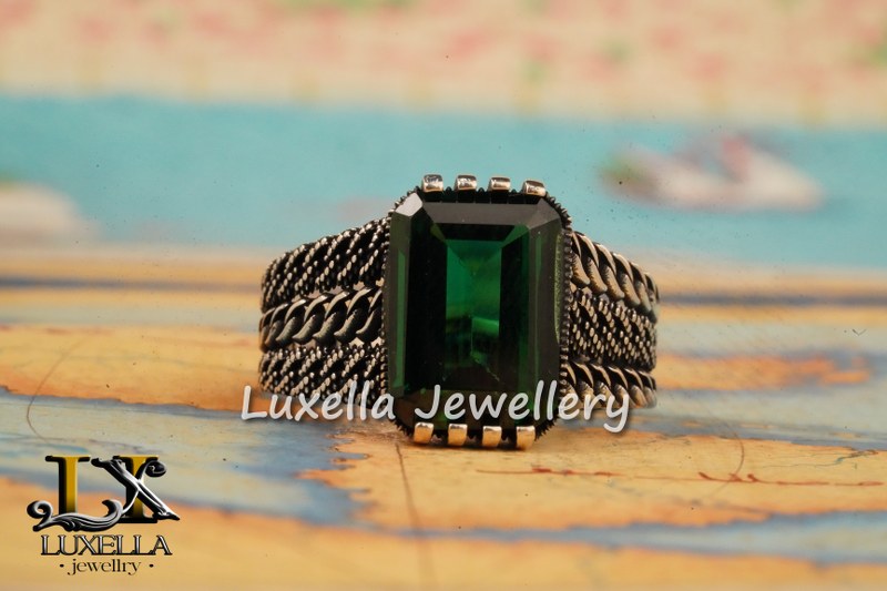 Sterling Silver Emerald Men's Ring - Unique Handcrafted Ring for Men