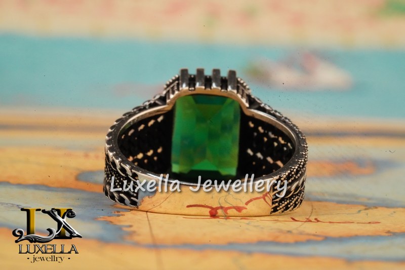 Sterling Silver Emerald Men's Ring - Unique Handcrafted Ring for Men