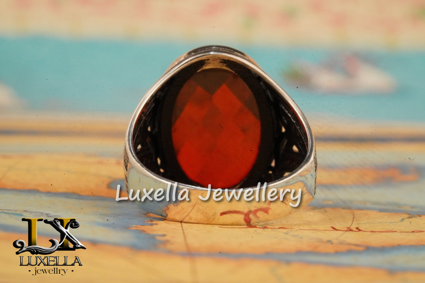 Sterling Silver Garnet Men's Ring - Handcrafted Jewelry for Bold Style