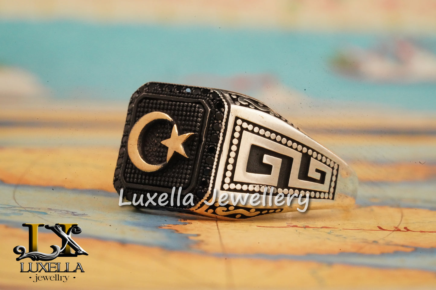 Turkish Flag Ring - Turkish Moon Star Ring - Symbol of Islam Moon Star Ring - Turkish Men's Ring - Sterling Silver 925 Men's Ring