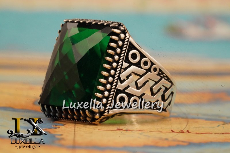 Sterling Silver Emerald Men's Ring - Unique Handcrafted Ring for Men