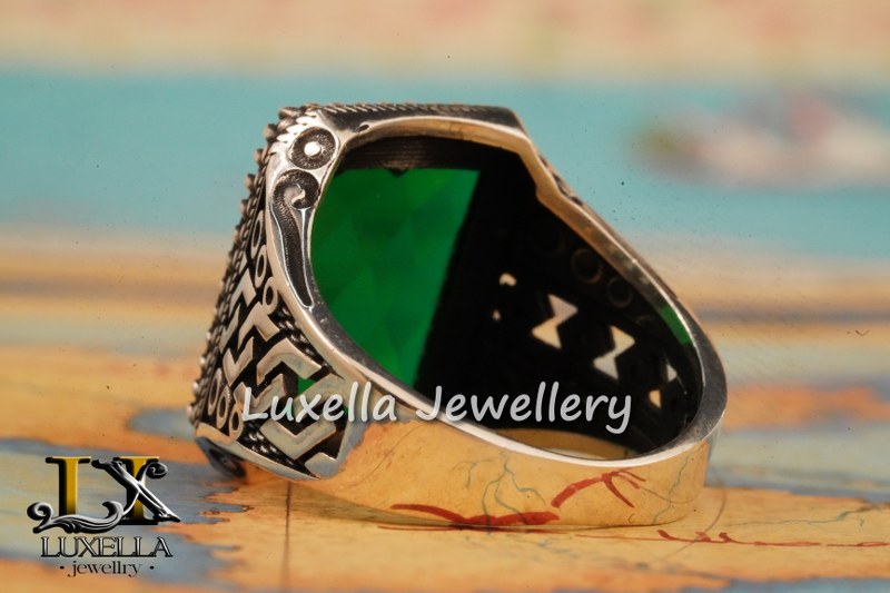 Sterling Silver Emerald Men's Ring - Unique Handcrafted Ring for Men