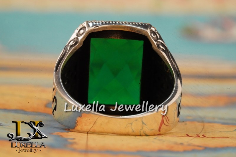 Sterling Silver Emerald Men's Ring - Unique Handcrafted Ring for Men