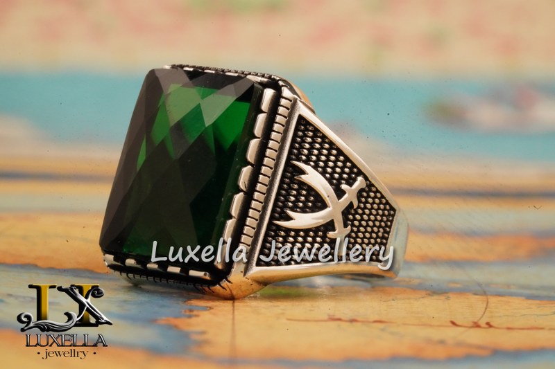 Sterling Silver Emerald Men's Ring - Unique Handcrafted Jewelry for Men