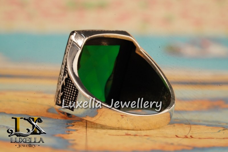 Sterling Silver Emerald Men's Ring - Unique Handcrafted Jewelry for Men