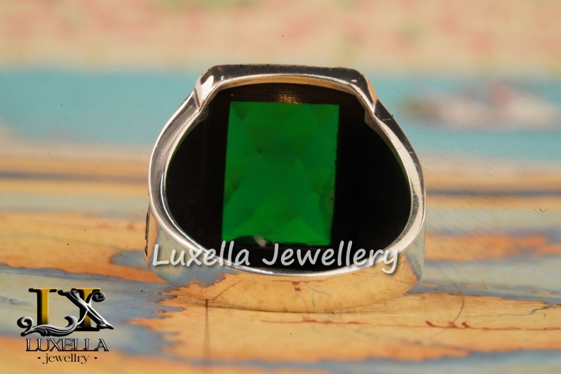 Sterling Silver Emerald Men's Ring - Unique Handcrafted Jewelry for Men