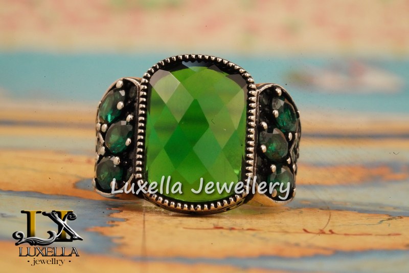 Sterling Silver Emerald Men's Ring - Unique Handcrafted Ring for Men