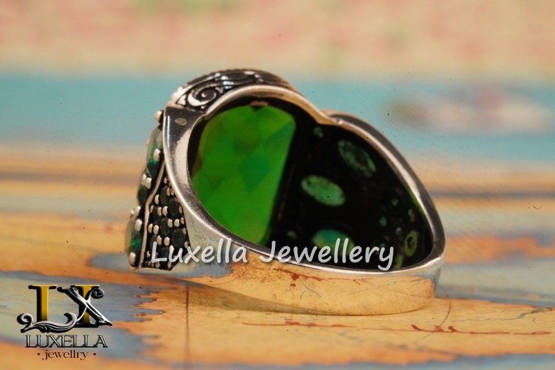 Sterling Silver Emerald Men's Ring - Unique Handcrafted Ring for Men