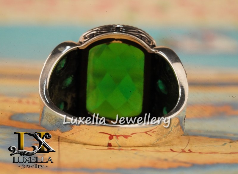 Sterling Silver Emerald Men's Ring - Unique Handcrafted Ring for Men