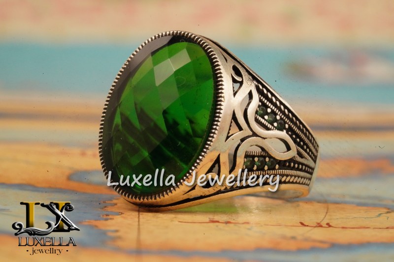 Sterling Silver Emerald Men's Ring - Unique Handcrafted Ring for Men