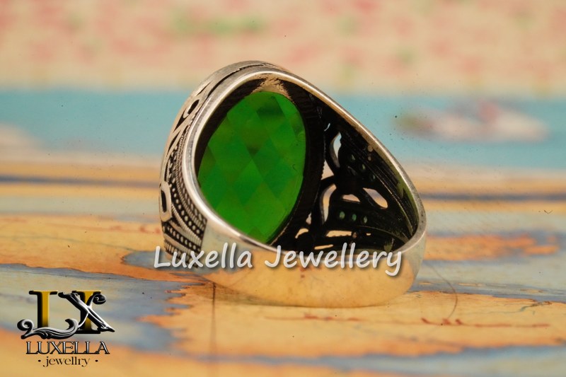 Sterling Silver Emerald Men's Ring - Unique Handcrafted Ring for Men