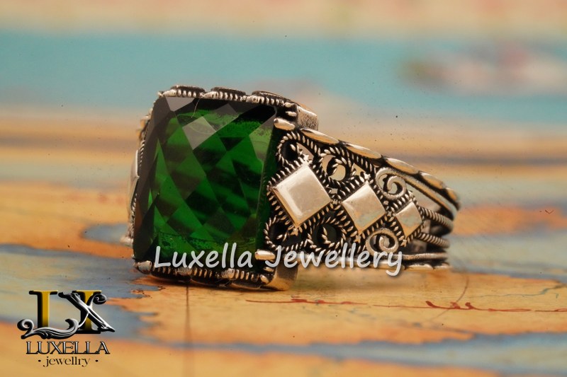 Sterling Silver Emerald Men's Ring - Unique Handcrafted Ring for Men