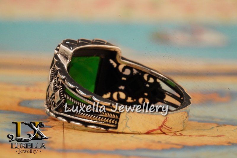 Sterling Silver Emerald Men's Ring - Unique Handcrafted Ring for Men