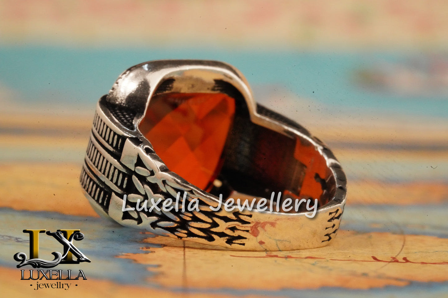 Sterling Silver Garnet Men's Ring - Handcrafted Jewelry for Bold Style