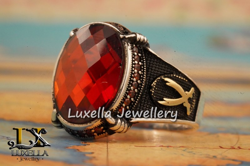 Sterling Silver Garnet Men's Ring - Handcrafted Jewelry for Bold Style