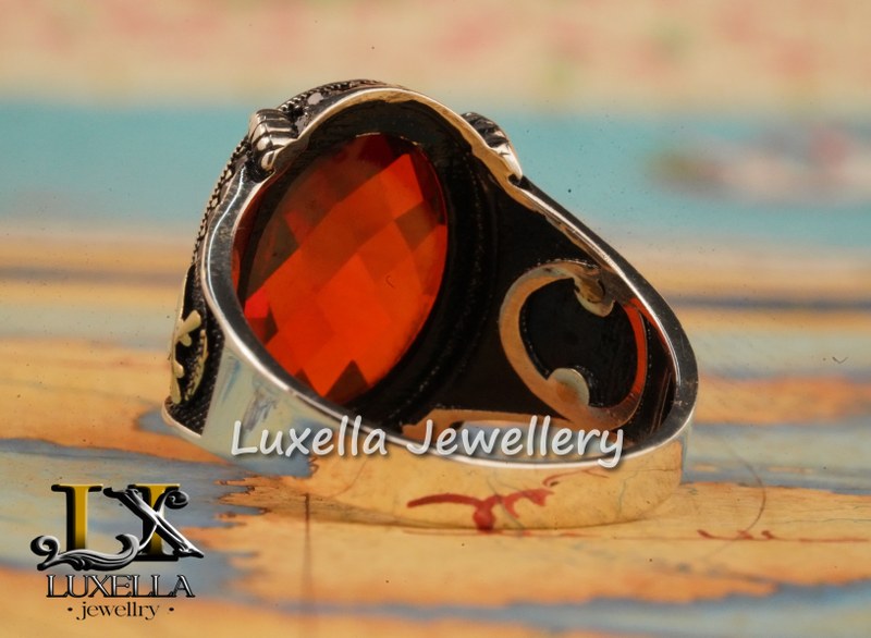 Sterling Silver Garnet Men's Ring - Handcrafted Jewelry for Bold Style