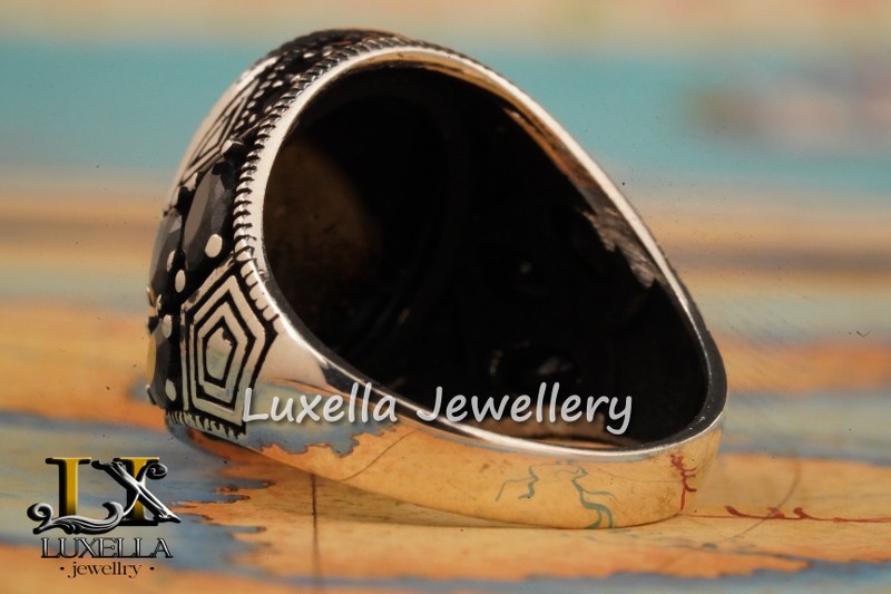 Sterling Silver Black Onyx Zircon Men's Ring - Unique Handmade Ring for Men