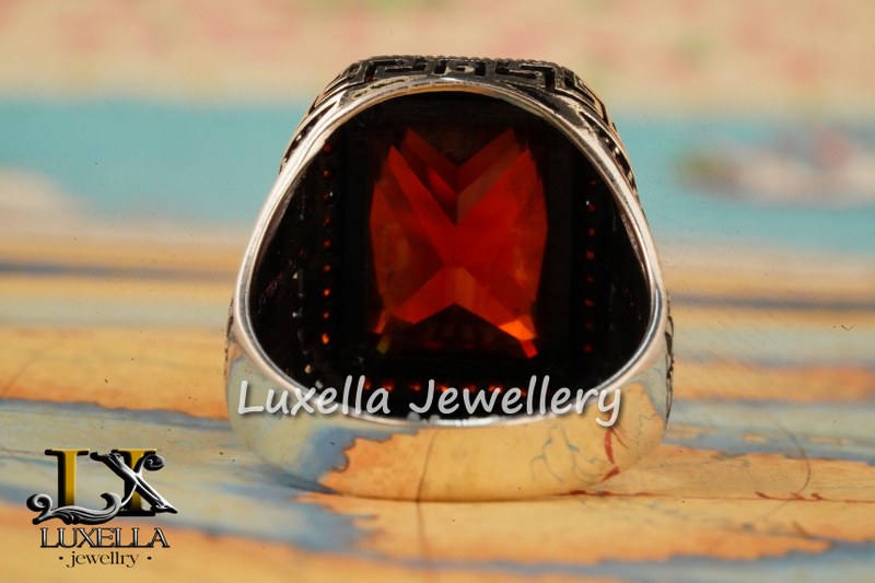 Sterling Silver Garnet Men's Ring - Handcrafted Jewelry for Bold Style