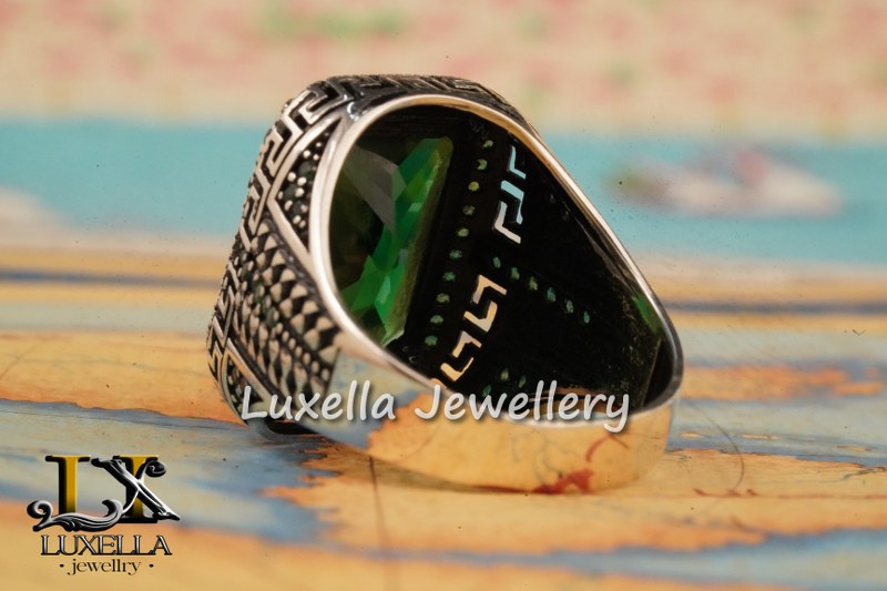 Sterling Silver Emerald Men's Ring - Unique Handcrafted Ring for Men