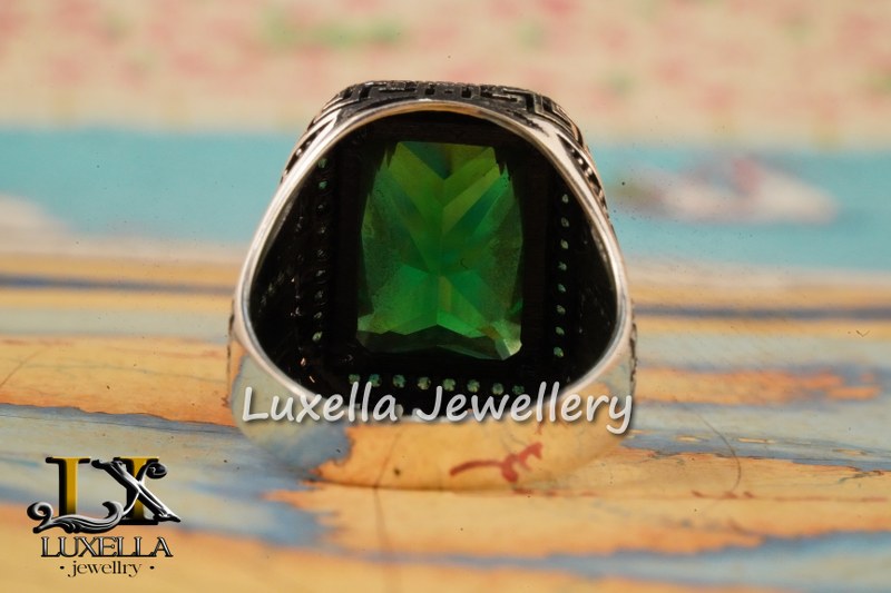 Sterling Silver Emerald Men's Ring - Unique Handcrafted Ring for Men