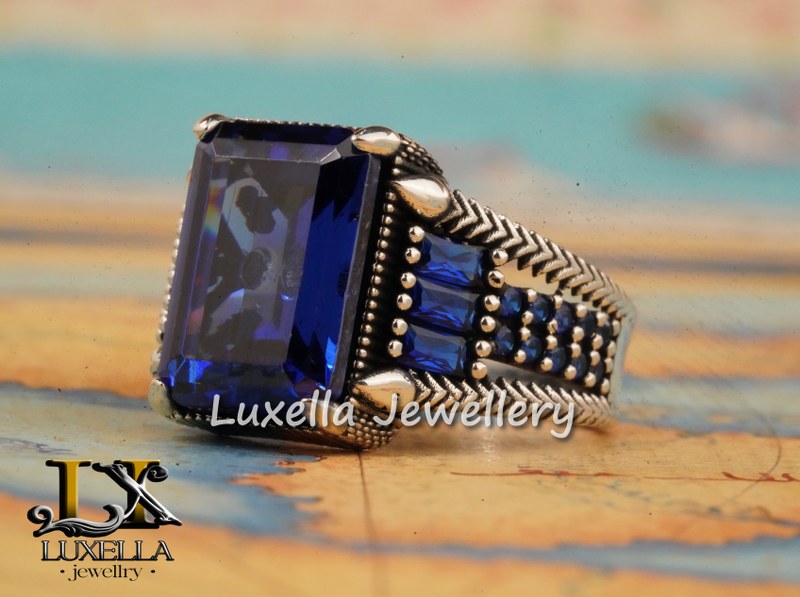 Sterling Silver Sapphire Men's Ring - Handcrafted Ring for Men