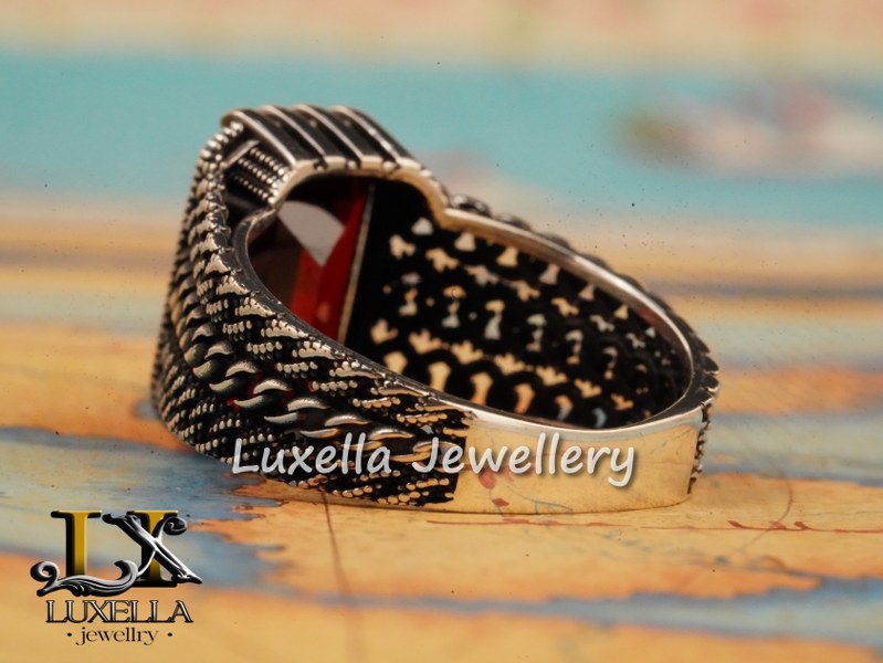 Sterling Silver Garnet Men's Ring - Handcrafted Jewelry for Bold Style