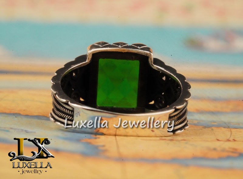 Sterling Silver Emerald Men's Ring - Unique Handcrafted Ring for Men