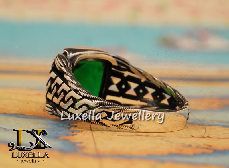 Sterling Silver Emerald Men's Ring - Unique Handcrafted Ring for Men