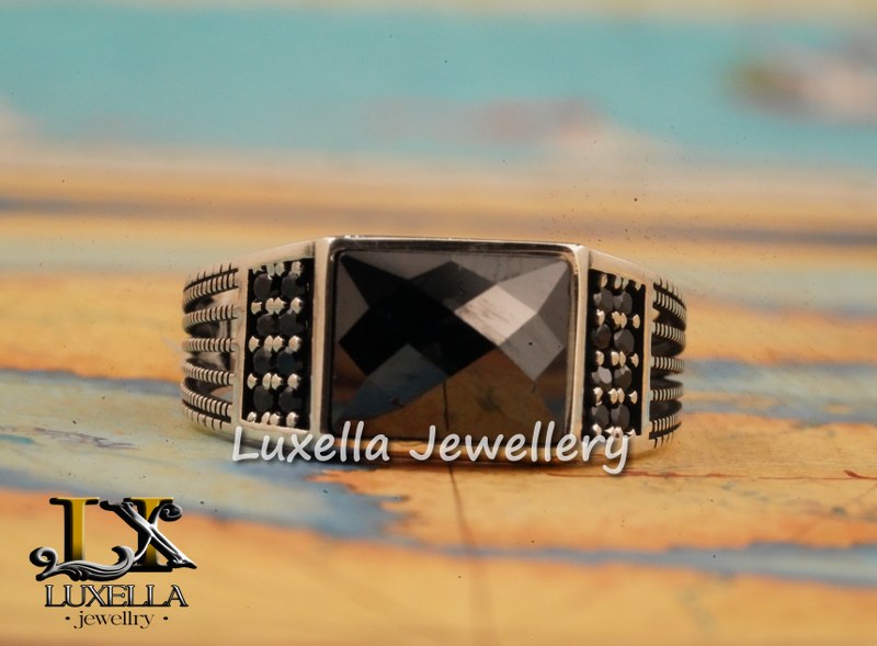 Sterling Silver Black Onyx Zircon Men's Ring - Unique Handmade Ring for Men