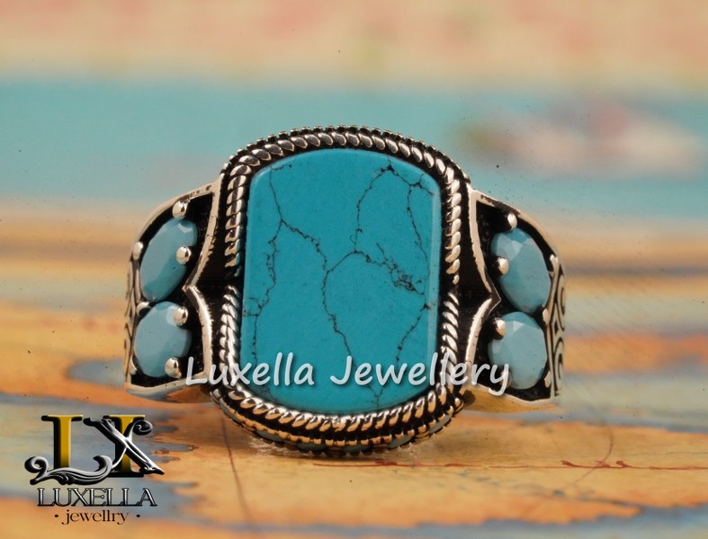 Sterling Silver Turquoise Men's Ring - Handcrafted Statement Jewelry for Men