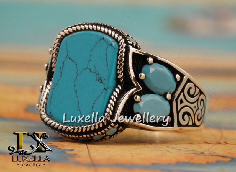 Sterling Silver Turquoise Men's Ring - Handcrafted Statement Jewelry for Men