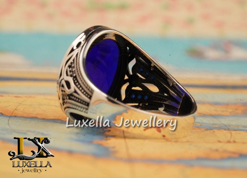 Sterling Silver Sapphire Men's Ring - Handcrafted Ring for Men