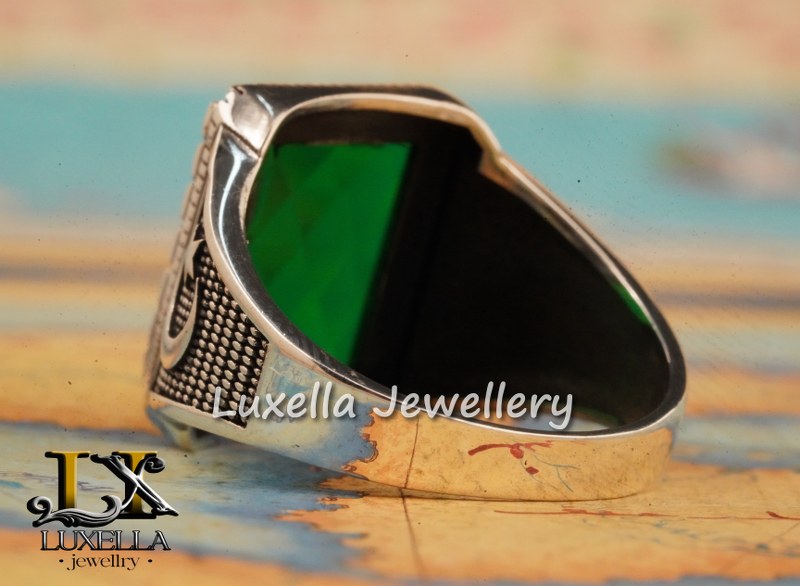 Sterling Silver Emerald Men's Ring - Unique Handcrafted Ring for Men