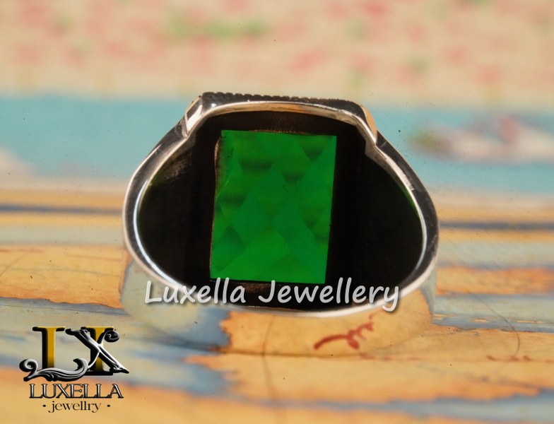 Sterling Silver Emerald Men's Ring - Unique Handcrafted Ring for Men