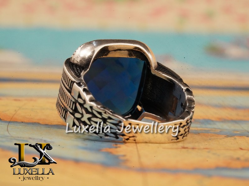 Sterling Silver Sapphire Men's Ring - Handcrafted Ring for Men