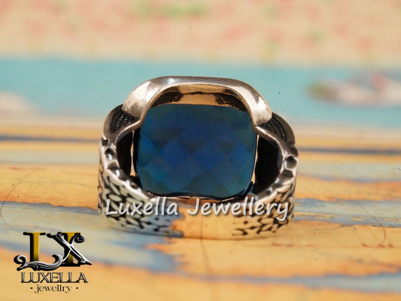 Sterling Silver Sapphire Men's Ring - Handcrafted Ring for Men