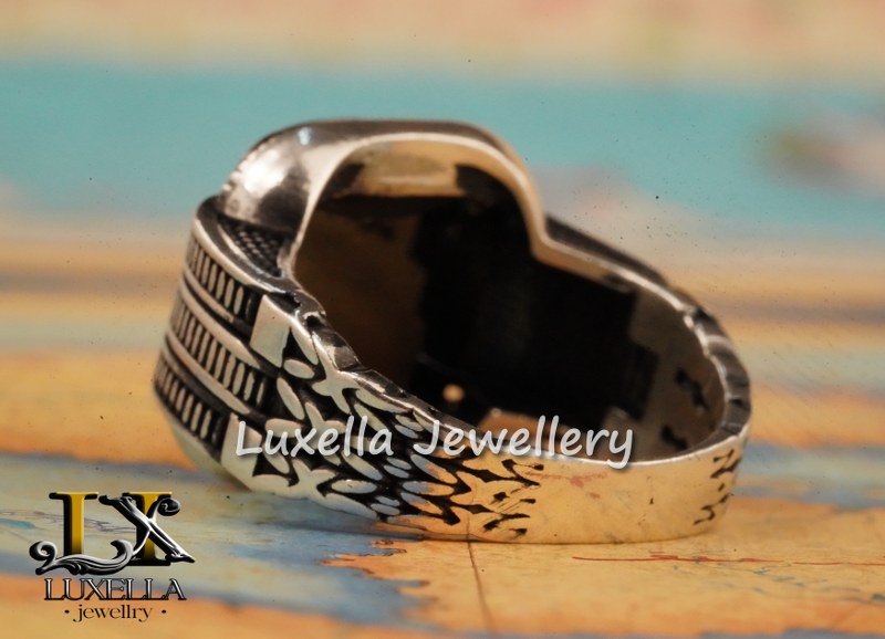 Sterling Silver Black Onyx Zircon Men's Ring - Unique Handmade Ring for Men