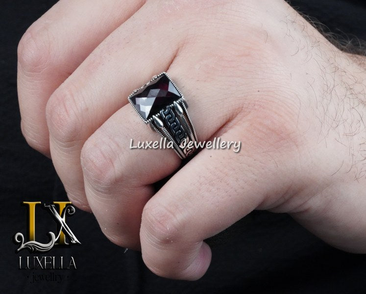 Sterling Silver Black Onyx Zircon Men's Ring - Unique Handmade Ring for Men