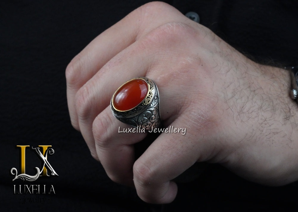 Sterling Silver Agate Men's Ring - Unique Handcrafted Jewelry for Men