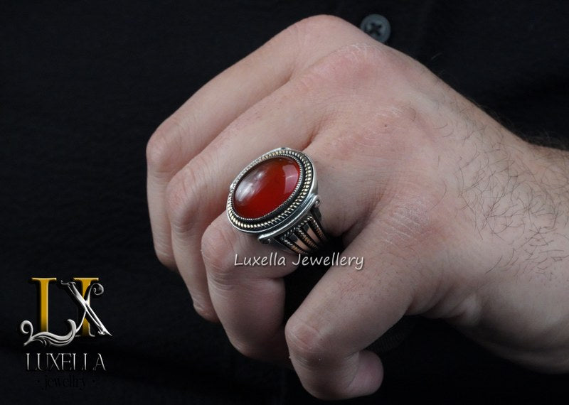 Sterling Silver Agate Men's Ring - Unique Handcrafted Jewelry